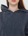 Black Stone Washed Poncho Cut Cotton Women Hoodie
