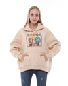 I love Music Vintage Cassette Print FleeceCotton Women Long Sleeve Cream Hoodie