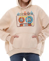 I love Music Vintage Cassette Print FleeceCotton Women Long Sleeve Cream Hoodie
