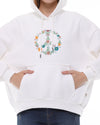 Flower Peace Print FleeceCotton Women Long SleeveHoodie