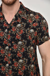 BlackFlower Skull LeafMen's Half Sleeve Shirts