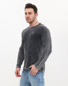 Plain Stone Washed Cotton Men's Long Sleeve T-shirt