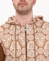 Brown Full Sugar SkullPrint Men's Hooded Jacket