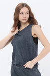 Stone Washed Plain cutting backLace Cotton Women Vest