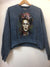 Anthracite Stone Washed Cotton Freida Khlo Print  Women Cropped Sweatshirt