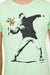 Neon Green The Flower Bomb Thrower by Banksy Printed Cotton T-Shirt
