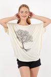 Shinny Sparkly Tree of LifePrinted Cotton Ballon CutWomen Blouse