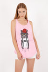 Pink Red Hat Cat Animal Cotton Women Vest Tank Top S-Ponder