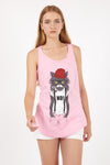 Pink Red Hat Cat Animal Cotton Women Vest