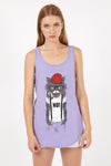 Lilac Red Hat Cat Animal Cotton Women Vest Tank Top S-Ponder
