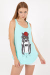 Blue Red Hat Cat Animal Cotton Women Vest Tank Top S-Ponder