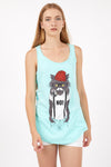 Blue Red Hat Cat Animal Cotton Women Vest
