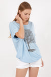 Shinny Sparkly Tree of LifePrinted Cotton Ballon CutWomen Blouse