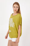 Shinny Sparkly Tree of LifePrinted Cotton Ballon CutWomen Blouse
