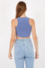 Blue Stone Washed Solid Rib-Knit Cotton Racer Crop Tank Top