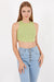 S-ponder Green Stone Washed Solid Rib-Knit Cotton Racer Crop Tank Top Vest Woman Sponder