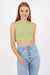 Green Stone Washed Solid Rib-Knit Cotton Racer Crop Tank Top