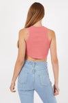 Pastel Pink Stone Washed Solid Rib-Knit Cotton Racer Crop Tank Top