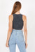 Black Stone Washed Solid Rib-Knit Cotton Racer Crop Tank Top