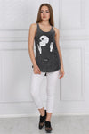 STONE WASHED I'M FINE SKULL PRINT WOMEN COTTON TOP TANK