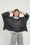 Fish Net Two PocketsCotton Knitted Pull over Women Jumper