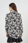 Animal & FloralWhite &Black Dog Rose Print Long Sleeve Casual Shirt