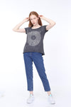 Stone WashedRecord Vinyl Jy Dvsn Printed Cotton Women Scoop Neck T-shirt