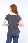Stone WashedRecord Vinyl Jy Dvsn Printed Cotton Women Scoop Neck T-shirt