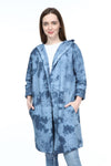 Blue Long Tie Die Make A Face Print Cotton Cardigan with Hoodie S-Ponder