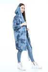 Blue Long Tie Die Make A Face Print Cotton Cardigan with Hoodie S-Ponder
