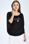 Black Sparkle Smile Women Long Sleeve Top Tee T-shirt Tshirt S-Ponder