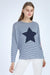 Navy White Striped Star Printed Women Cotton Long Sleeve T-shirt Top Tee tshirt S-Ponder 