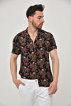 BLACK FLOWER SKULL MEN'S SHORT SLEEVE SHIRT