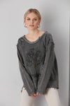 Anthracite Stone Washed Tree Of LifeCotton Women Sweatshirt
