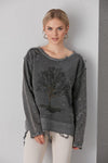 Stone Washed Tree Of LifeCotton Women Sweatshirt