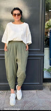 ELASTANE WAIST TAPERED LEG COTTONTROUSER