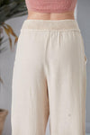 WOMEN ELASTIC WAIST BUTTON DETAIL COTTON TROUSER