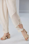 WOMEN ELASTIC WAIST BUTTON DETAIL COTTON TROUSER