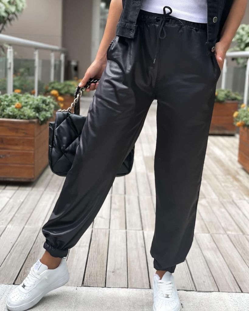 Black Cotton Satin Jogger