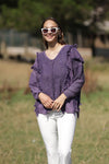 Deep Neck Frill Stone Washed Cotton Jumper