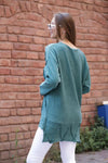 Washed Line Details Assymetrical Long Sleeve Tops
