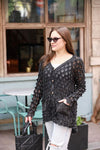 Deep Neck Bubble Knit Cardigan