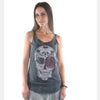Anthracite Skull and Rose Print Cotton Women Vest Tank Top S-Ponder