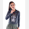 Anthracite Stone Washed Cat Animal Printed Cotton Women Hoodie S-Ponder