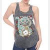 S-Ponder Anthracite Stone Washed Maneki Cat Animal Printed Cotton Women Vest Tank Top