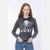 Black Anthracite Stone Washed Faded Nightmare Printed Cotton Women Crop Top Hoodie S-PONDER