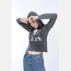 Anthracite Stone Washed Nightmare Printed Cotton Women Crop Top Hoodie - S-Ponder Shop