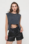 Plain CutRipped Hem Crop Stone Washed AnthraciteWomen Top Tank