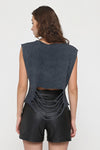 Plain CutRipped Hem Crop Stone Washed AnthraciteWomen Top Tank