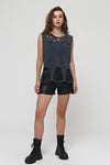Anthracite Stone Washed Ripped Hem & Neck Women Top Tank